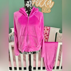 Victoria's Secret Hot Pink Velour Track Pants & Zip Hoodie Set